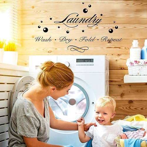 Miniatura 7 de Calcomanías de lavandería para cuarto de lavado, con cita de burbujas, para lavar, secar, doblar, repetir, decoración de pared, calcomanías de