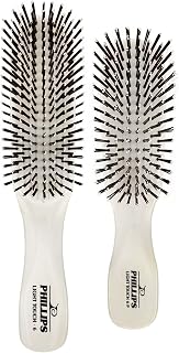 Phillips Brush Light Touch 6 Hair Brush, Full + Petite Combo, Ivory White | Includes Full and Petite Nylon Brushes to Gently Detangle All Hair Types for Daily Use and Travel