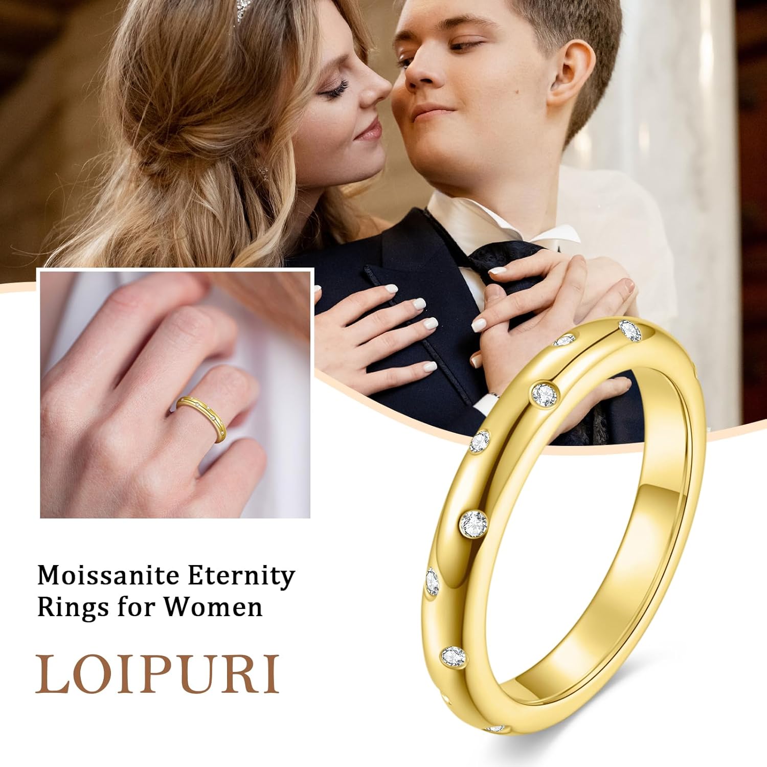 Moissanite Eternity Band Rings for Women, 14K Gold Plated D Color VVS1 Moissanite Stackable Engagement Ring, Non Tarnish Eternity Wedding Band, Birthday Jewelry Gifts for Her Size 5-10 - Image 6