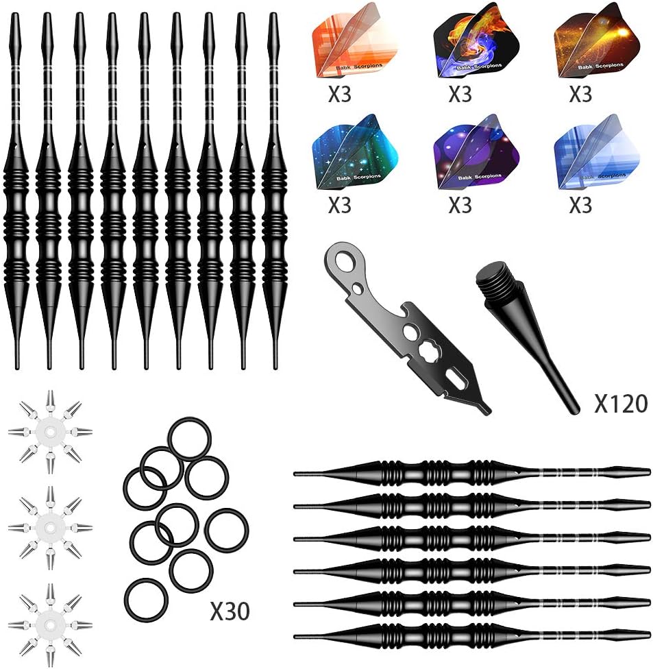 Darts Plastic Tip, UZOPI Soft Tip Darts Set for Electric Dart Board, 15 Pcs 20 Gram Darts with Extra 120 Plastic Tips & 3 Flights, Flight Protectors & Storage Bag, Aluminum Shafts & Barrels