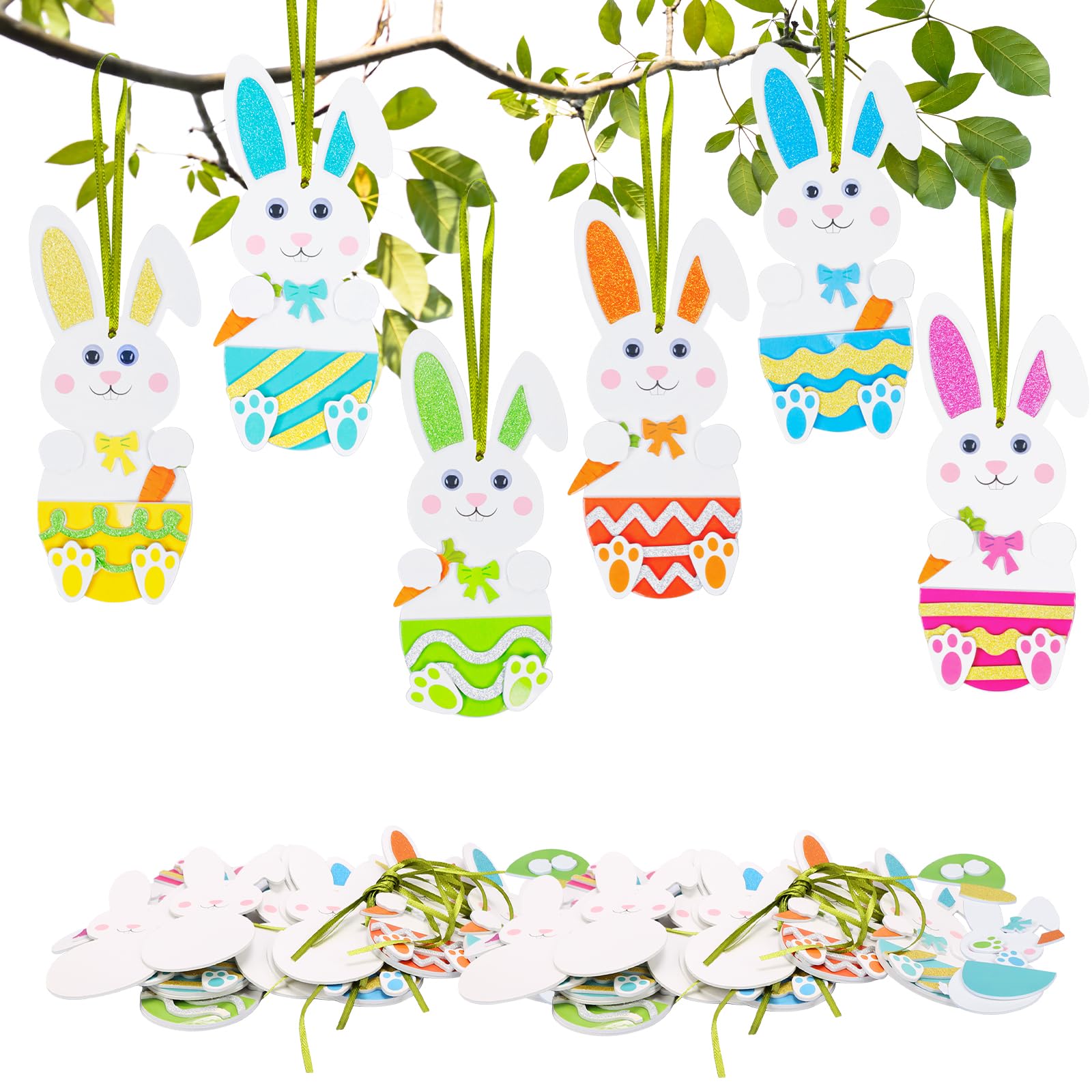 Fennoral 24 Pack Easter Bunny Craft for Kids Make You Own Easter Rabbit Foam Stickers Ornament DIY Easter Arts and Crafts for Easter Party Decoration Easter Gifts