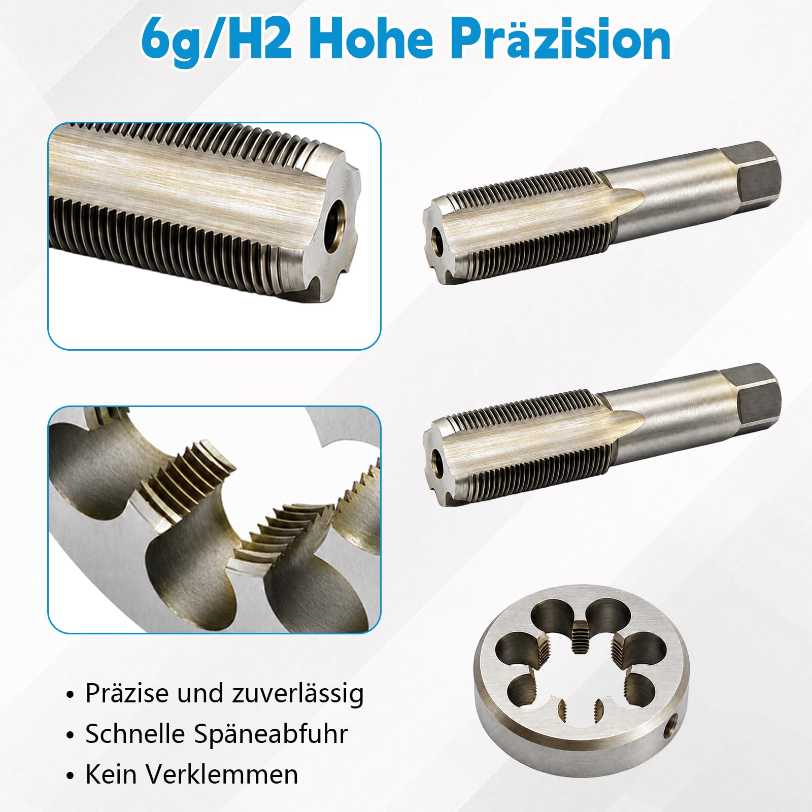 Set di maschi filettati, 3 pezzi, in acciaio legato per utensili, metrico, m30 x 1,5, a destra, per filettare in materiali metallici