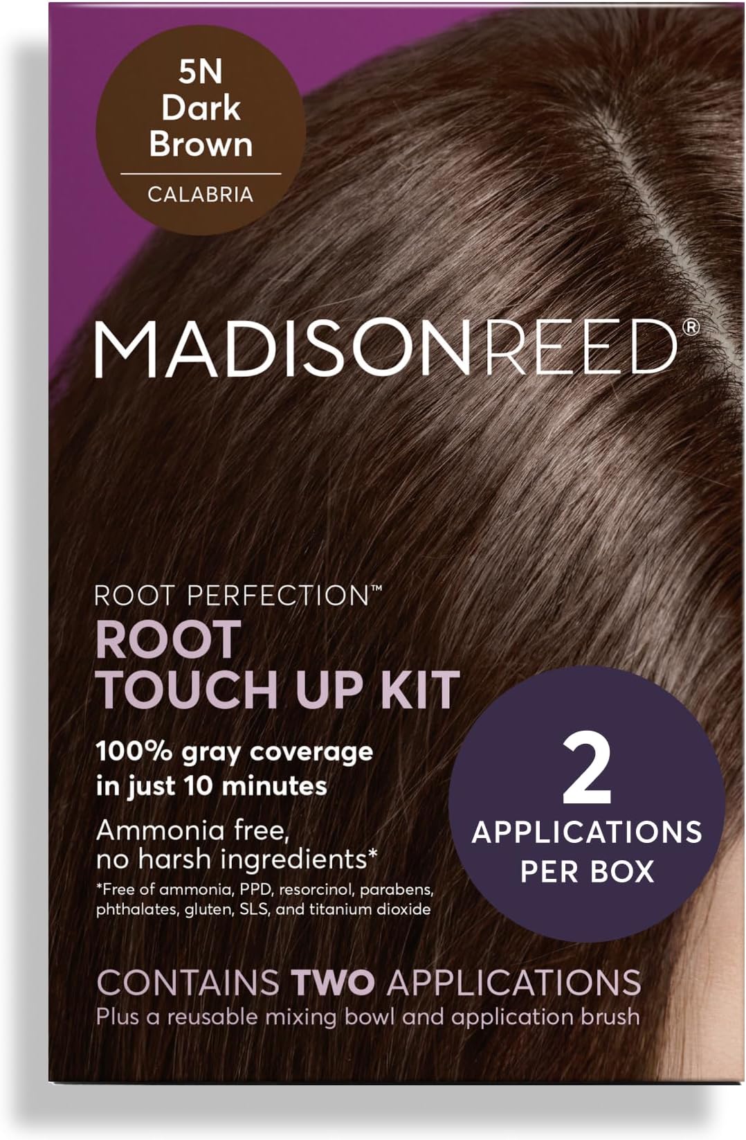 Root Perfection Permanent Root Touch Up, Dark Brown 5N Calabria, 10 Minutes for 100% Gray Root Coverage, Ammonia-Free Hair Dye, Two Applications