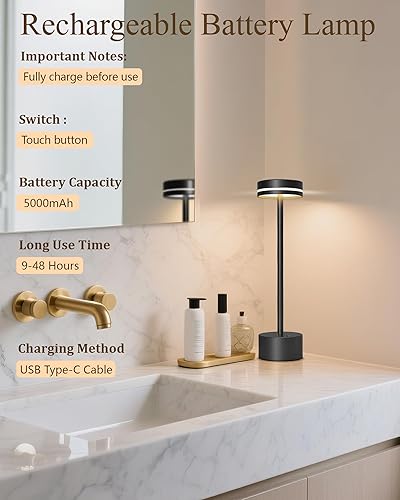 Miniatura 5 de Paquete de 2 lámparas de mesa LED inalámbricas recargables, lámpara de escritorio LED portátil de 5000 mAh, funciona con pilas, luz de mesa