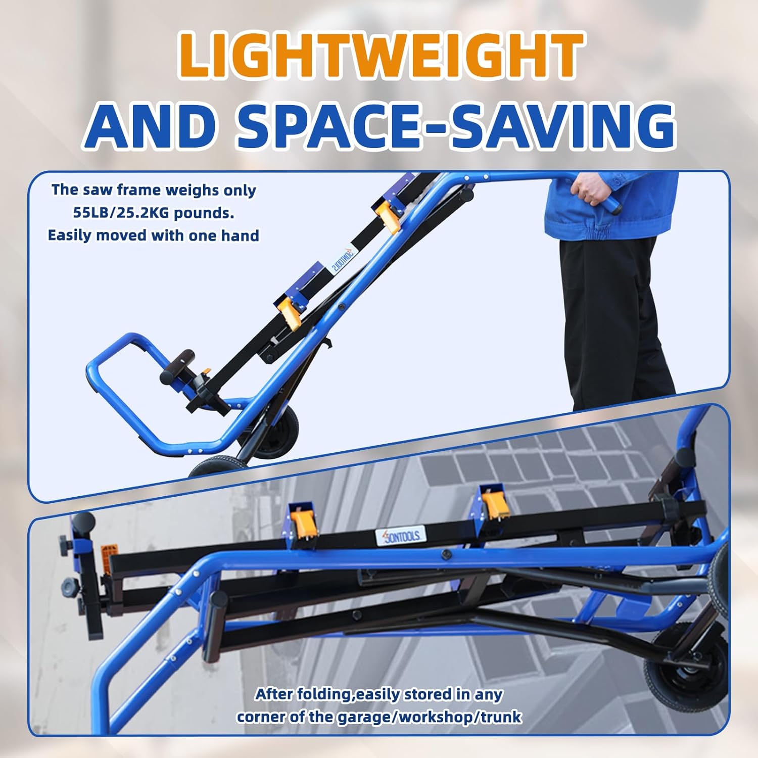 SOONTOOLS Miter Saw Stand with Wheels - Folding Saw Table 770lbs Load Capacity Portable Chop Stand with Adjustable Support Quick Release Tool Mounting Brackets Universal Mounting for Most Table Saws