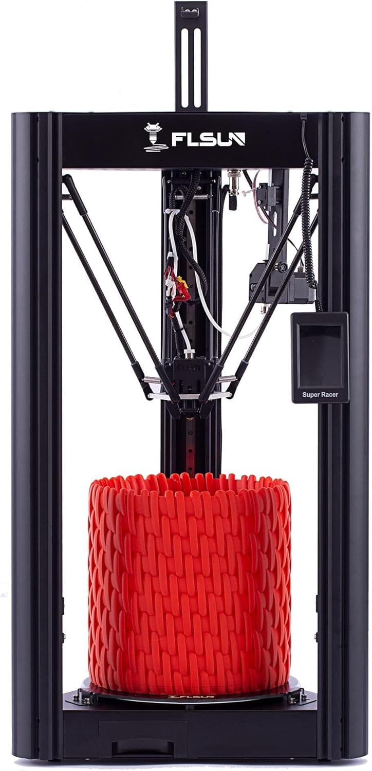 FLSUN Super Racer 3D Printer with a large red printed vase on its print bed.