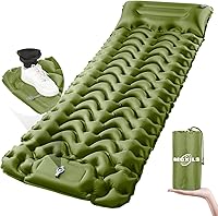 MOXILS Ultralight Inflatable Sleeping Pad with Built-in Foot Pump - Compact Camping Mat for Hiking, 76.5x25in Green