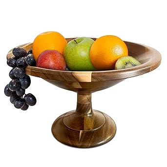 Timbertale frutero de madera para cocina elegante o porta frutas encimera de cocina,este taz�n pedestal decorativo ideal para regalos a madres,frutero grande de madera acacia natural de 12 pulgadas