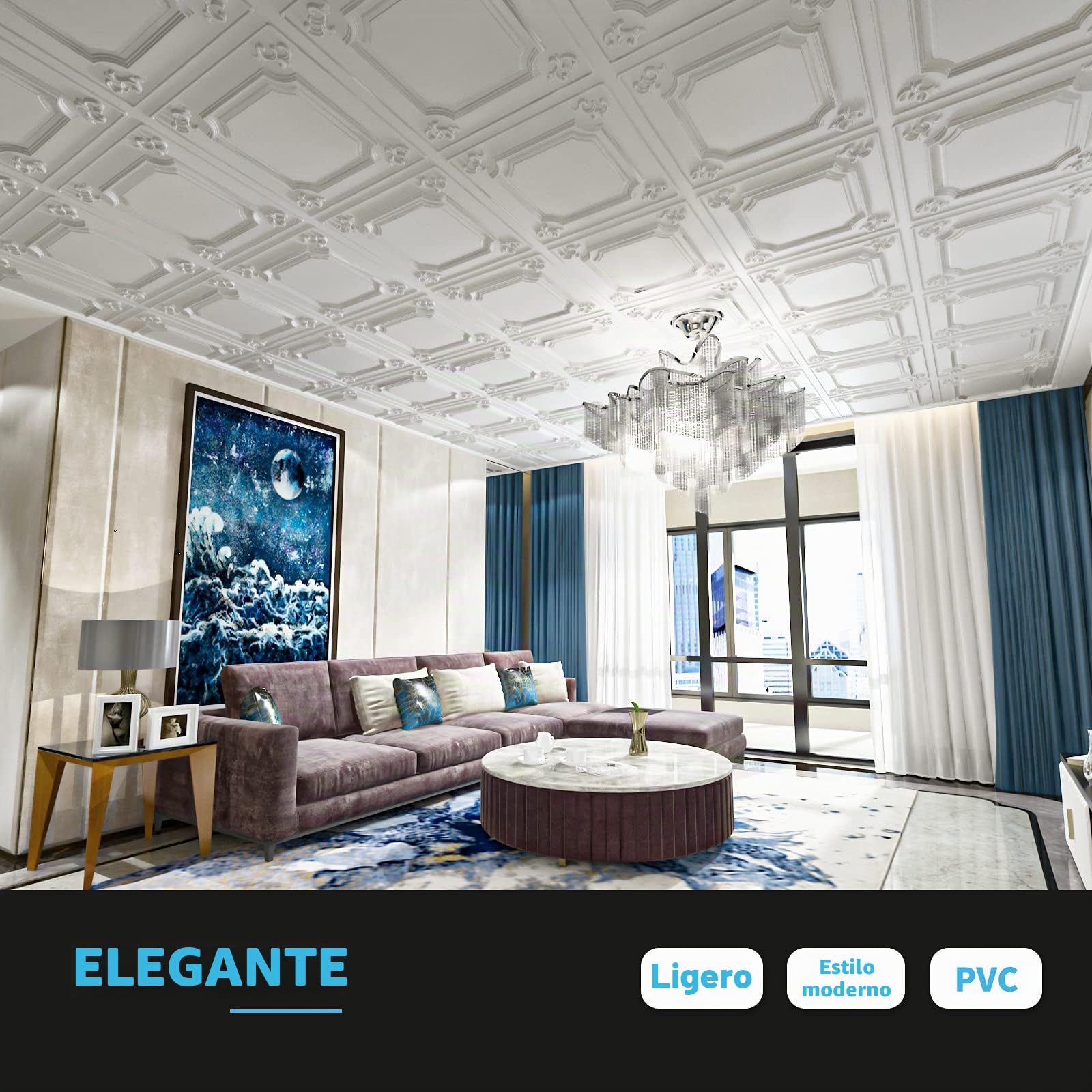 Art3d Paneles PVC para Pared y Techos, 61x61cm Paneles Decorativos 3D de Pared y Techos, Paneles Techo PVC (12 Piezas)