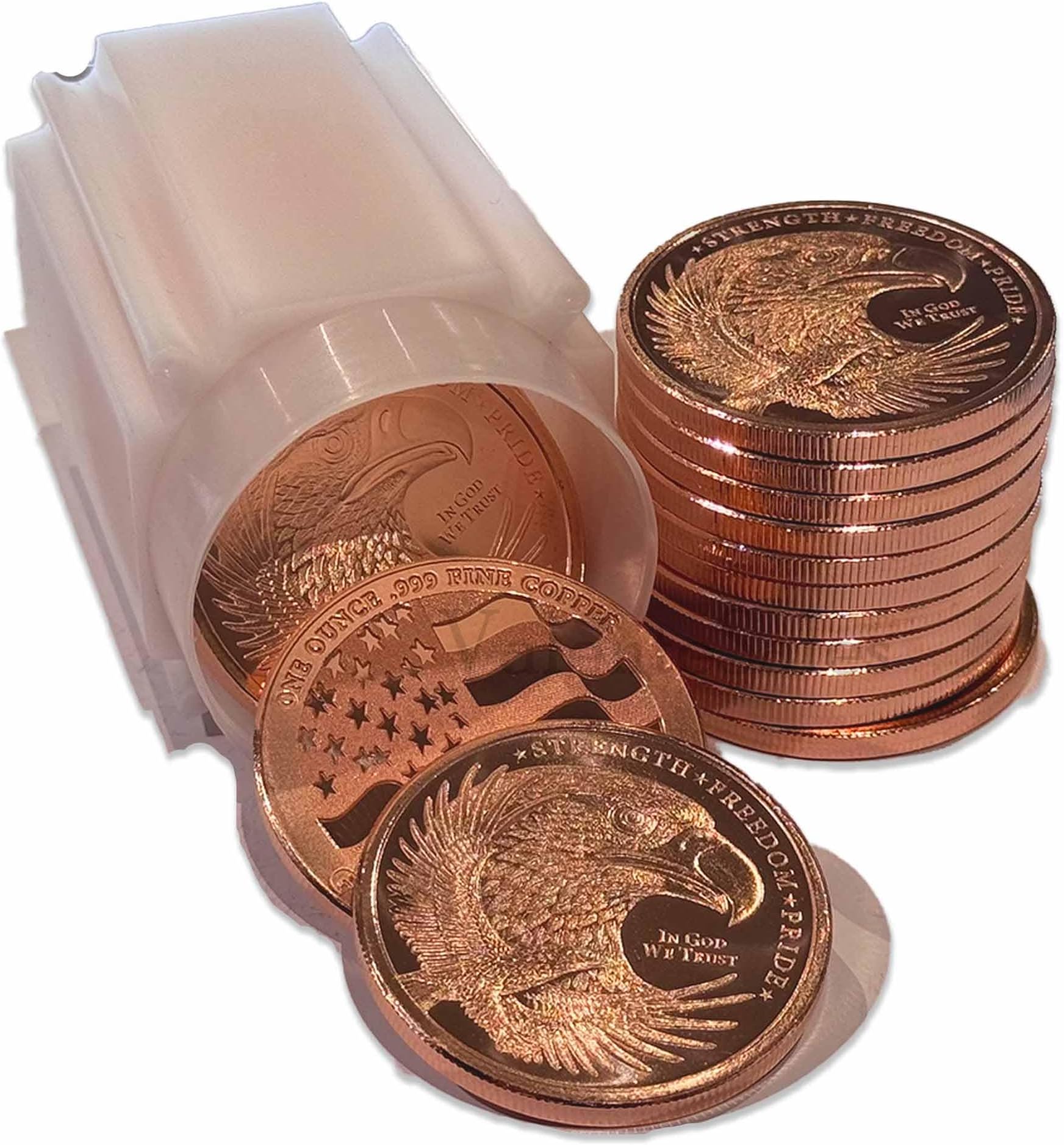 20pc x 1 oz Freedom Eagle flag copper round in storage tube