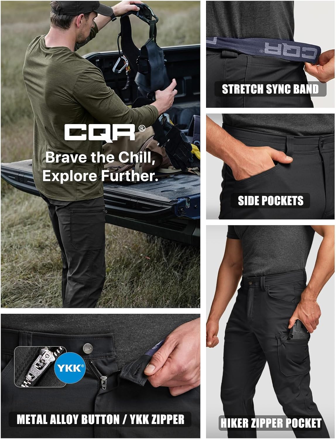 CQR Men's Active Flex Tactical Pants, Water Resistant Lightweight Stretch Cargo Work Hiking Pants - Image 7