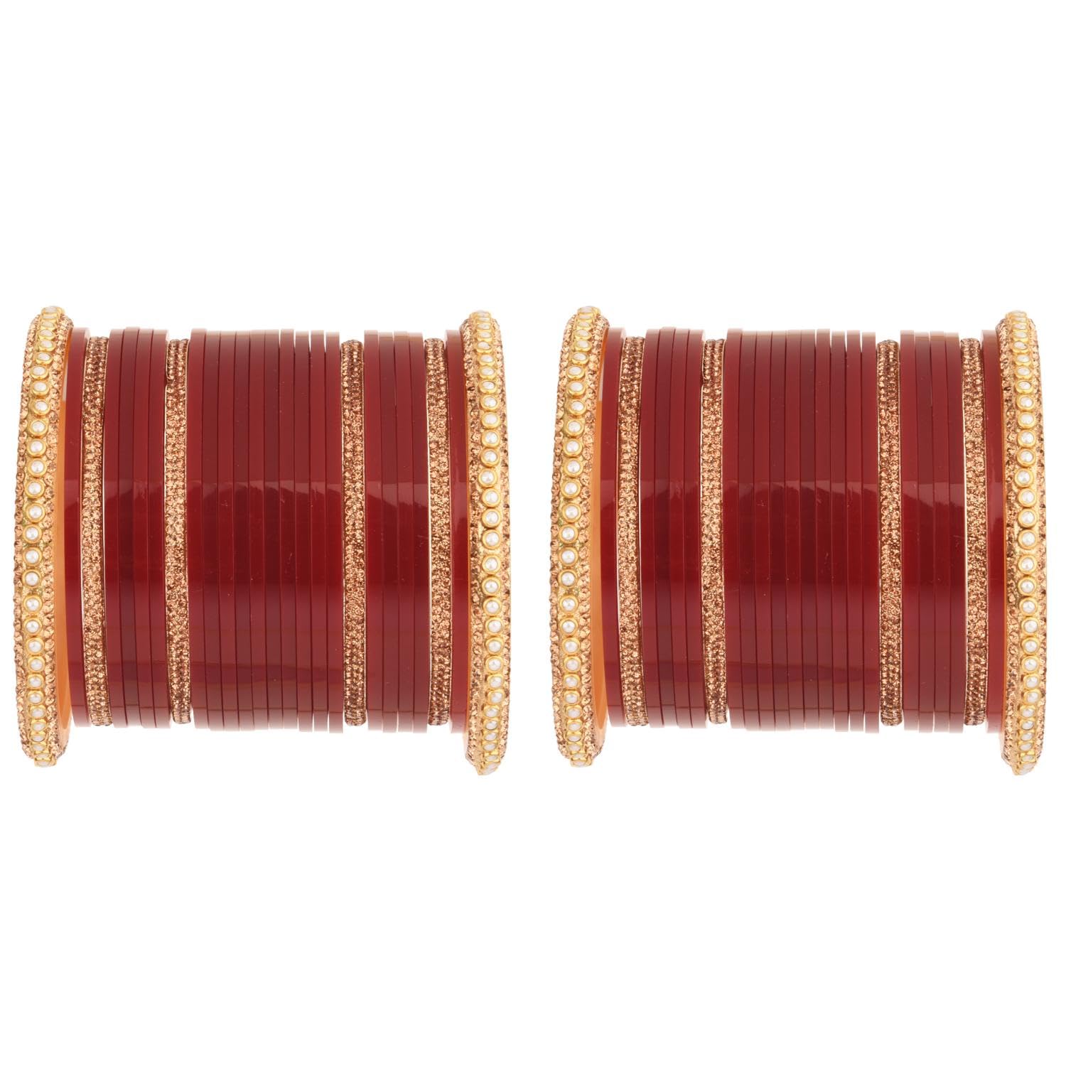 EfulgenzIndian Bridal Bangle Set for Women Faux Pearl Crystal Bridal Dulhan Choora Bangle Set Chura Bangles Punjabi Chuda Acrylic Bangle Set for Wedding Bracelet Fashion Jewelry