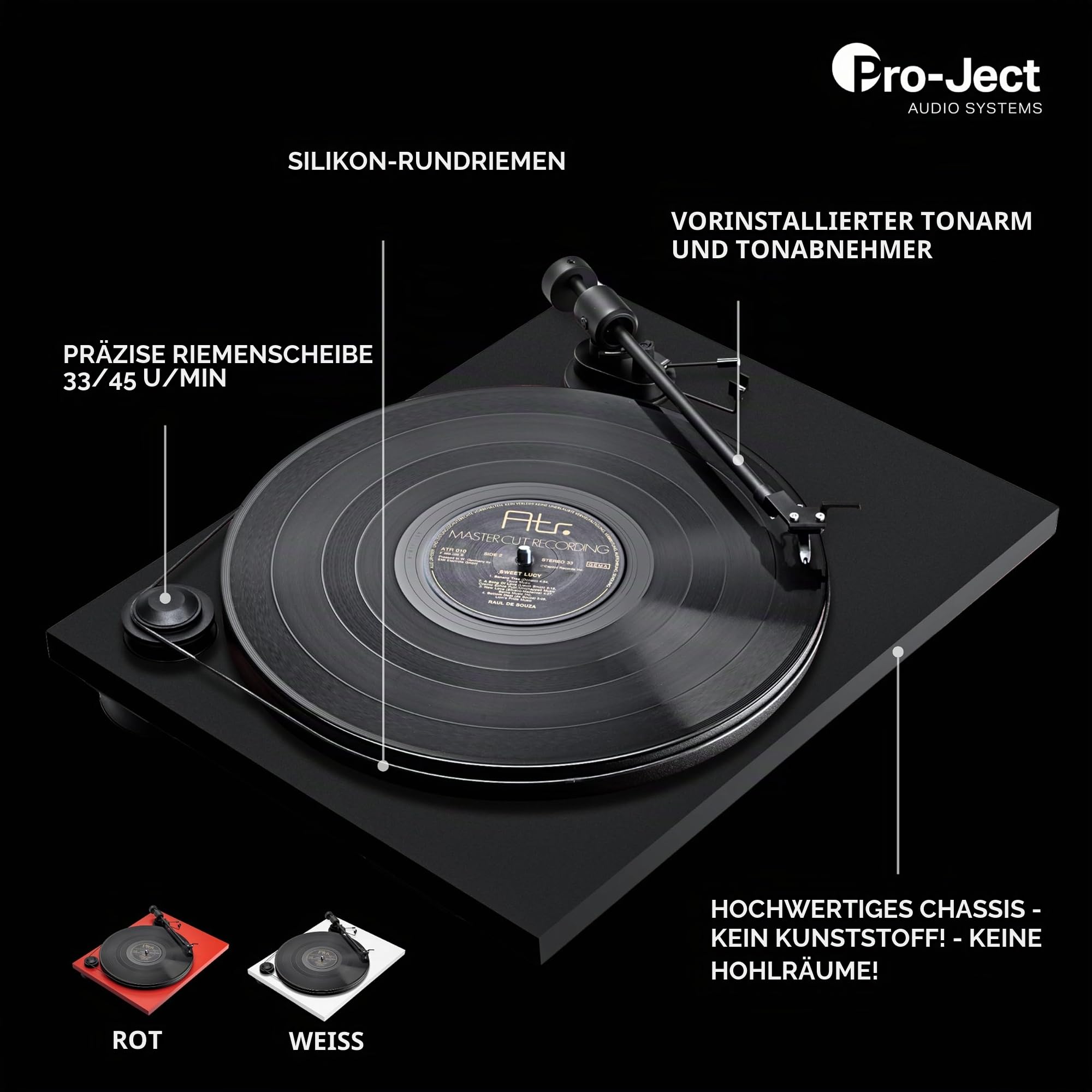 Pro-Ject Primary E Phono - Plug & Play Plattenspieler mit Vorstufe, Rot | Manueller Riemenantrieb für Hi-Fi Klang, Ortofon Tonabnehmer, handgefertigt in Europa für audiophilen Musikgenuss in Stereo