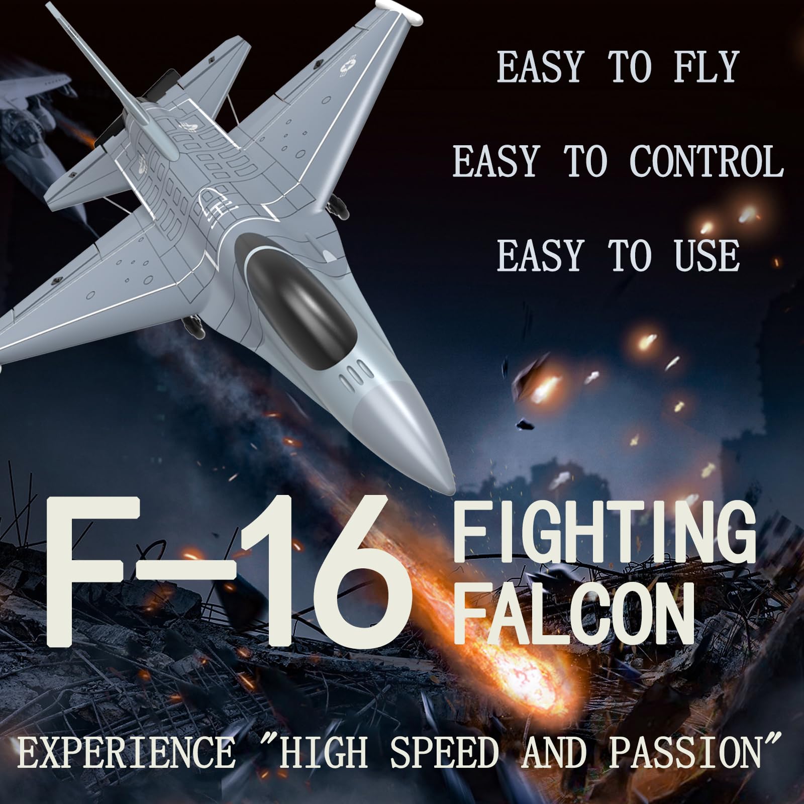 RCSHOBBY RC Plane 4 Channel RC Airplane 2.4Ghz RC Jet Ready to Fly F-16 Fighter Falcon Remote Control Airplane for Adults with X-Pilot Stabilizer System & One Key Aerobatic, Best Gift for RC Hobbyist