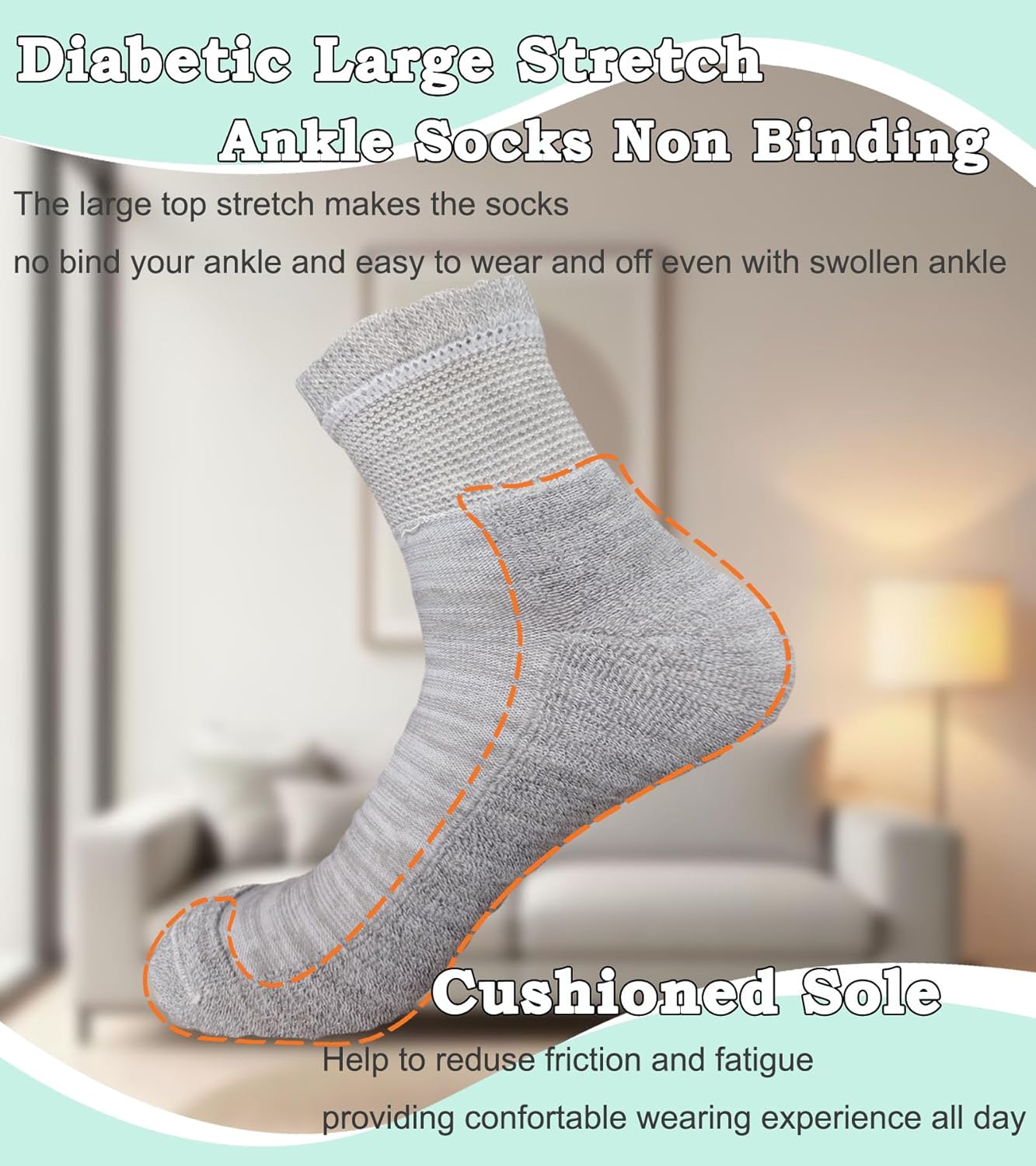 Women's Diabetic Ankle Socks Super Wide for Swollen Bariatric Feet, Neuropathy Non Binding Sock 4 Pairs - Image 3