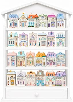 1989s Vintage Spice Village Wooden Rack - Village Spice House Wall-Mounted Display Shelf for 24 Jars | Charming Holiday Village Kitchen Decor for Collectors and Porcelain Enthusiasts White, Vintage