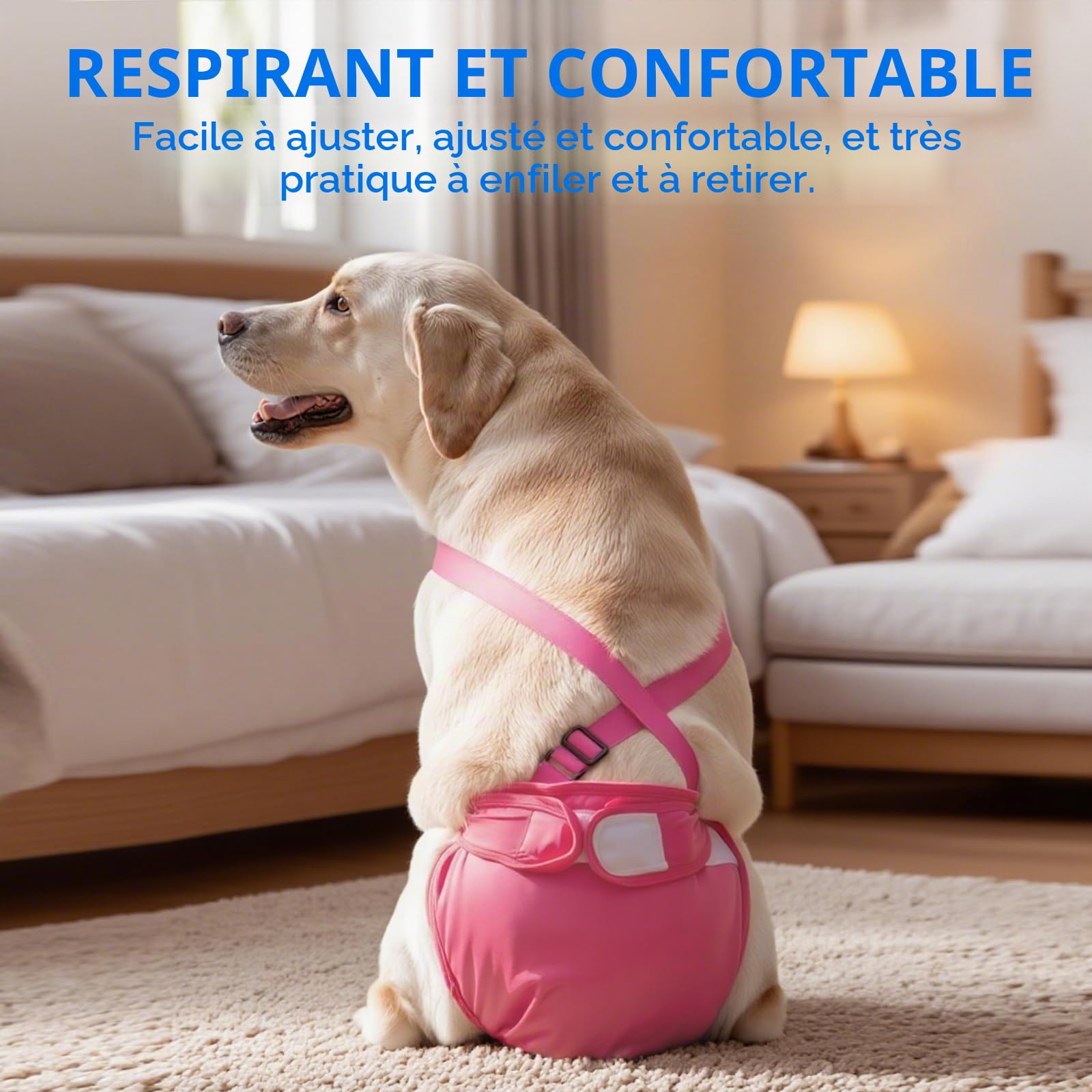 3PCS Couches Lavables pour Chienne Femelle avec Bretelles, Culotte Chiennes Chaleurs Réutilisables, Couches Chien Lavable-Rouge+Violet+Noir(XL)