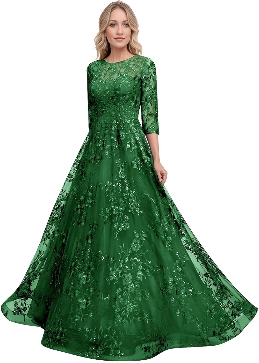 Sequin Lace Mother of The Bride Dresses Sparkly Evening Gown for Women Long Sleeve Prom Dress
