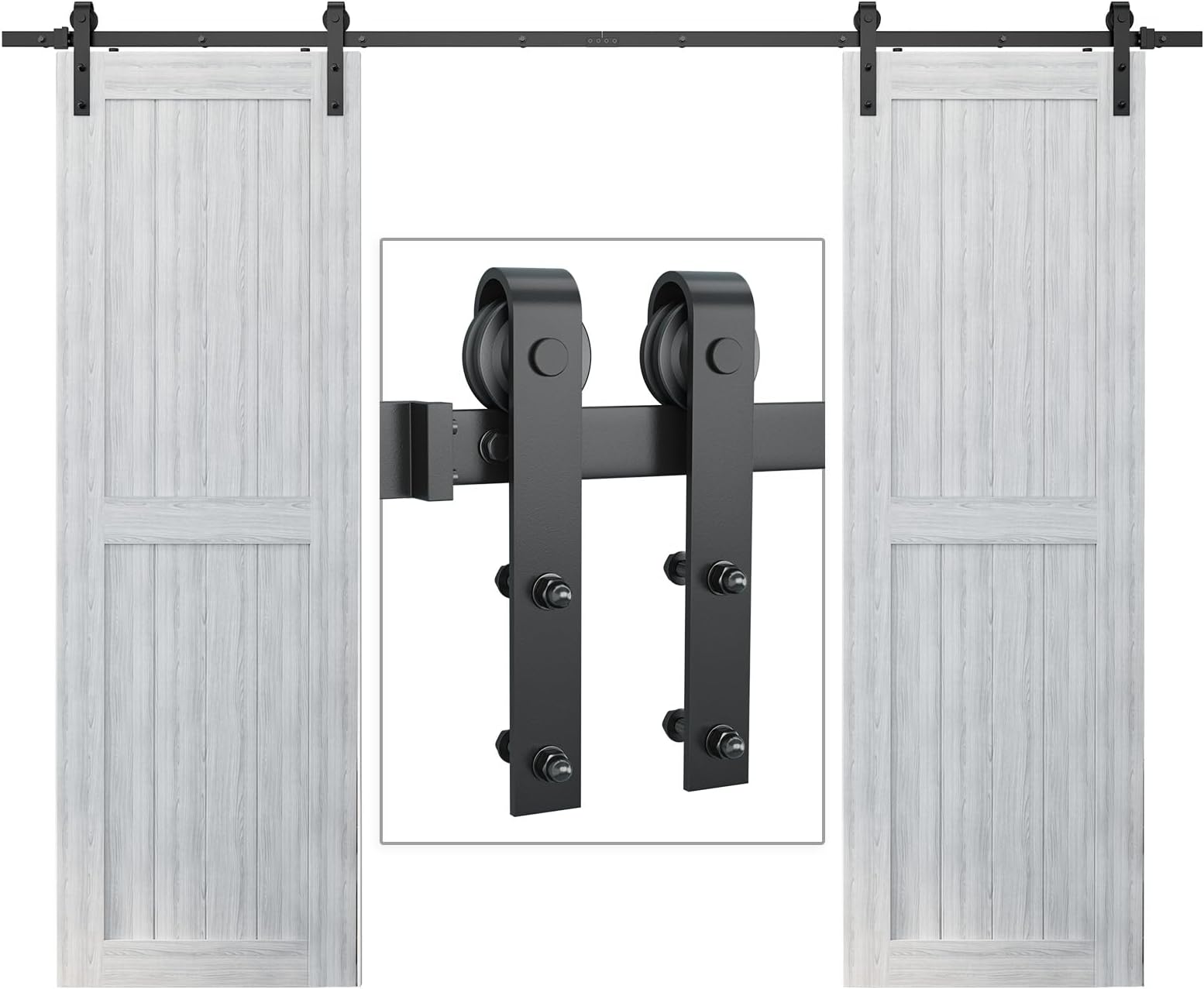 Genius Iron 10FT Double Barn Door Hardware Kit, Classic Design Standard Track with Upgraded Nylon Bearings, for 30in Wide Sliding Door Panel, Easy Installation Basic J