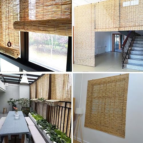 Miniatura 6 de Persianas de bambú sin cordones para ventana, para patio, interiorexterior, cortinas enrollables de junco, cortinas enrollables de bambú natural,