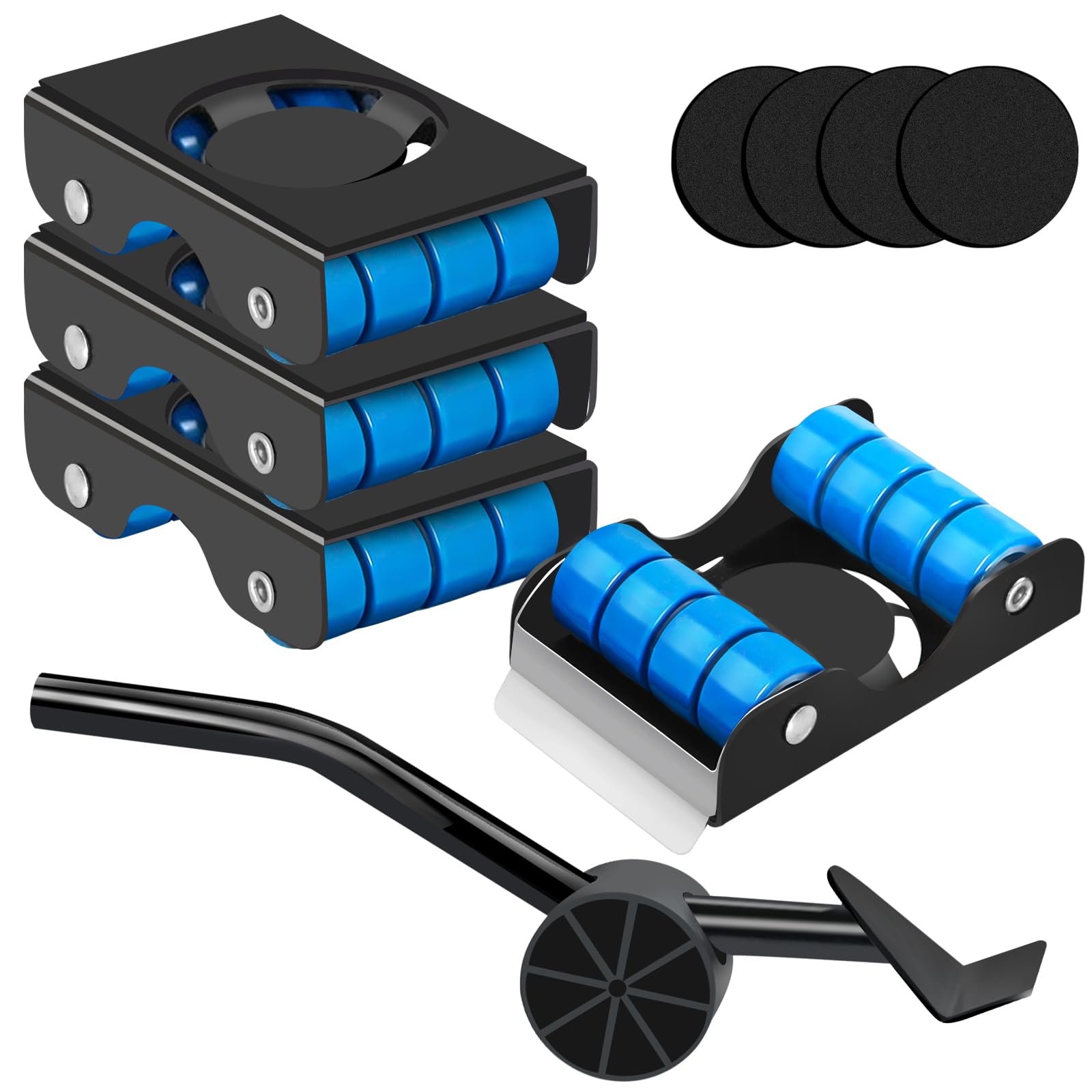 Furniture Transport Roller Set, Upgraded 11PCS Brakeable Furniture Lifter with 4 Sliders, Lever & Gloves - Appliance Mover for Sofa, Fridge, Washer, 350KG Load Capacity