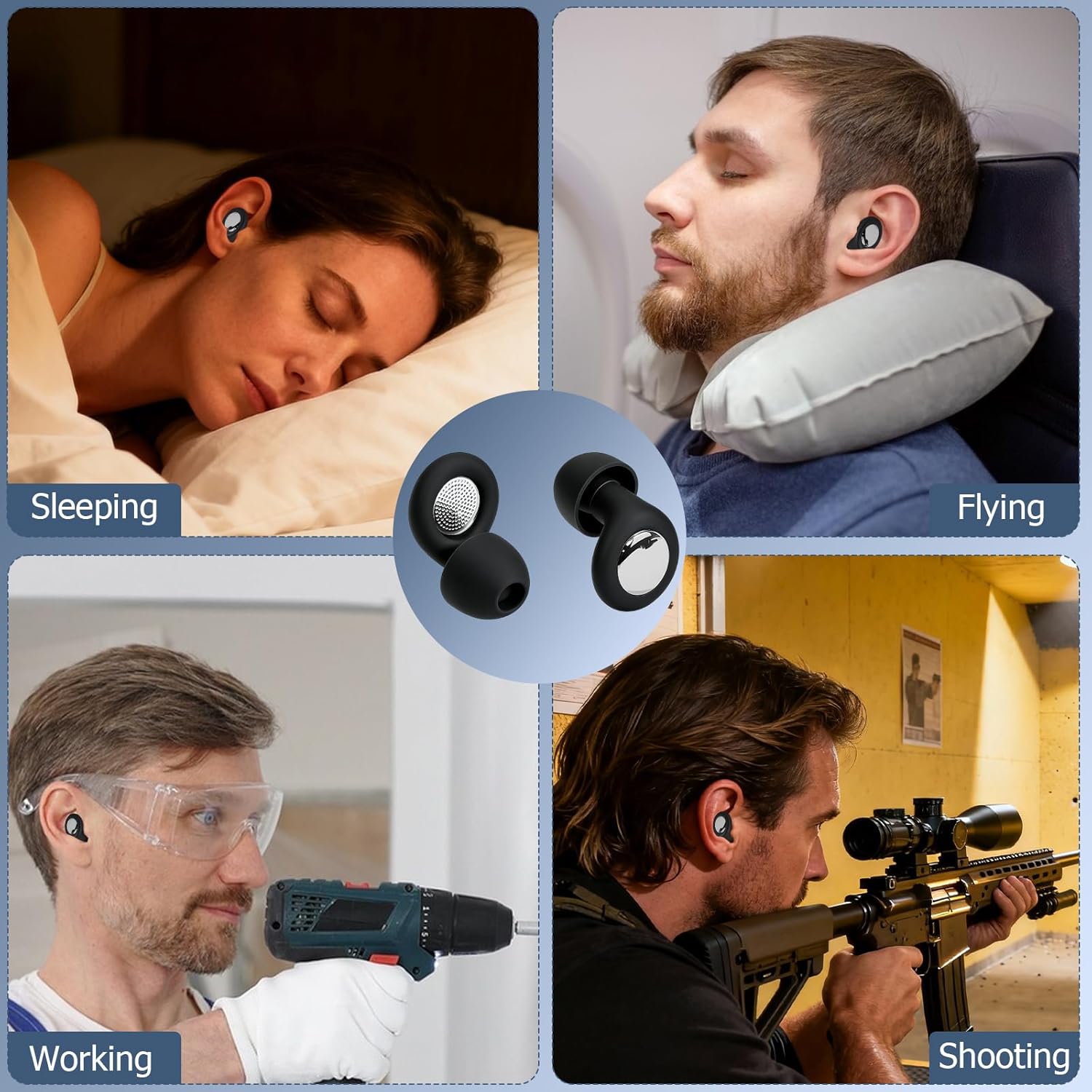 Noise-Proof Silicone Sleep earplugs: Reusable for Washing, Super Soft and Comfortable fit, Suitable for Sleep, Study, Travel, Work and Business Trips. Comes with 4 Pairs of earplug Tips (White)