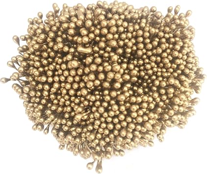 1800 Pcs 1.5mm Mini Pearl Double Heads Flower Stamen Pistil Handmade Artificial Flowers Wedding Party Home Decoration DIY Christmas Scrapbook Accessories Gold