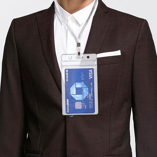 Miniatura 6 de 20 soportes transparentes para tarjetas de identificación, soporte vertical de plástico transparente para tarjetas de identificación