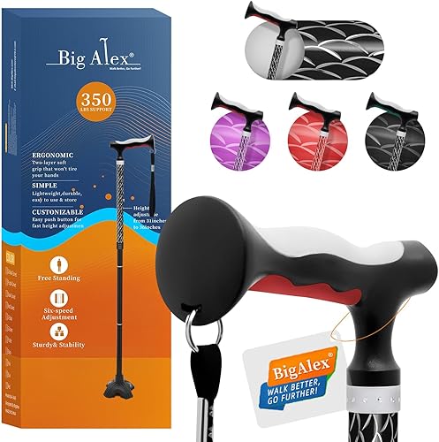 Miniatura 8 de BigAlex Bastón de caminar ligero y plegable con mango TPR suave y cómodo para adultos mayores y ancianos, mango más grande para mayor comodidad