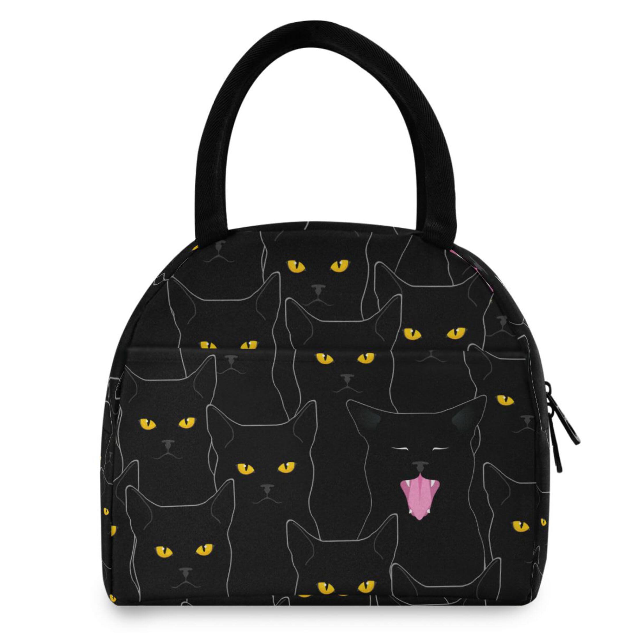 Sinestour Cat Lunch Bag for Women Cute Reusable Tote Bag Cooler Black Insulated Lunch Box for School Office Picnic Kids Adults Children