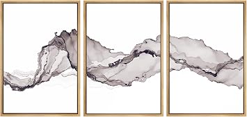 SIGNWIN Framed Canvas Print Wall Art Set Gray Pastel Smoke Wave Landscape Abstract Shapes Illustrations Minimalism Modern Decorative Multicolor for Living Room, Bedroom, Office - 16"x24"x3 Natural