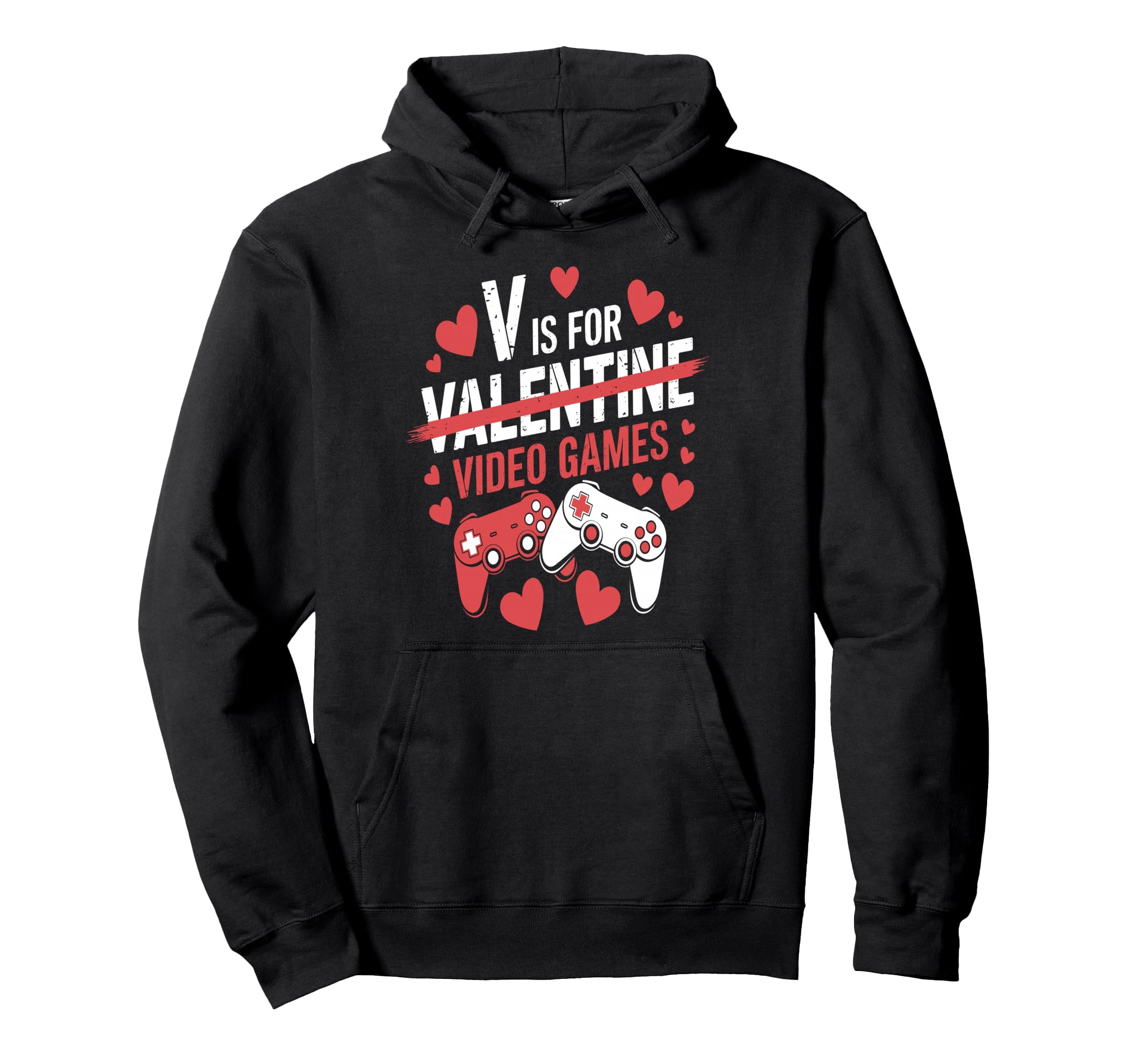 V is for Video Games Valentines Day Gamer Men Boys Gifts Pullover Hoodie