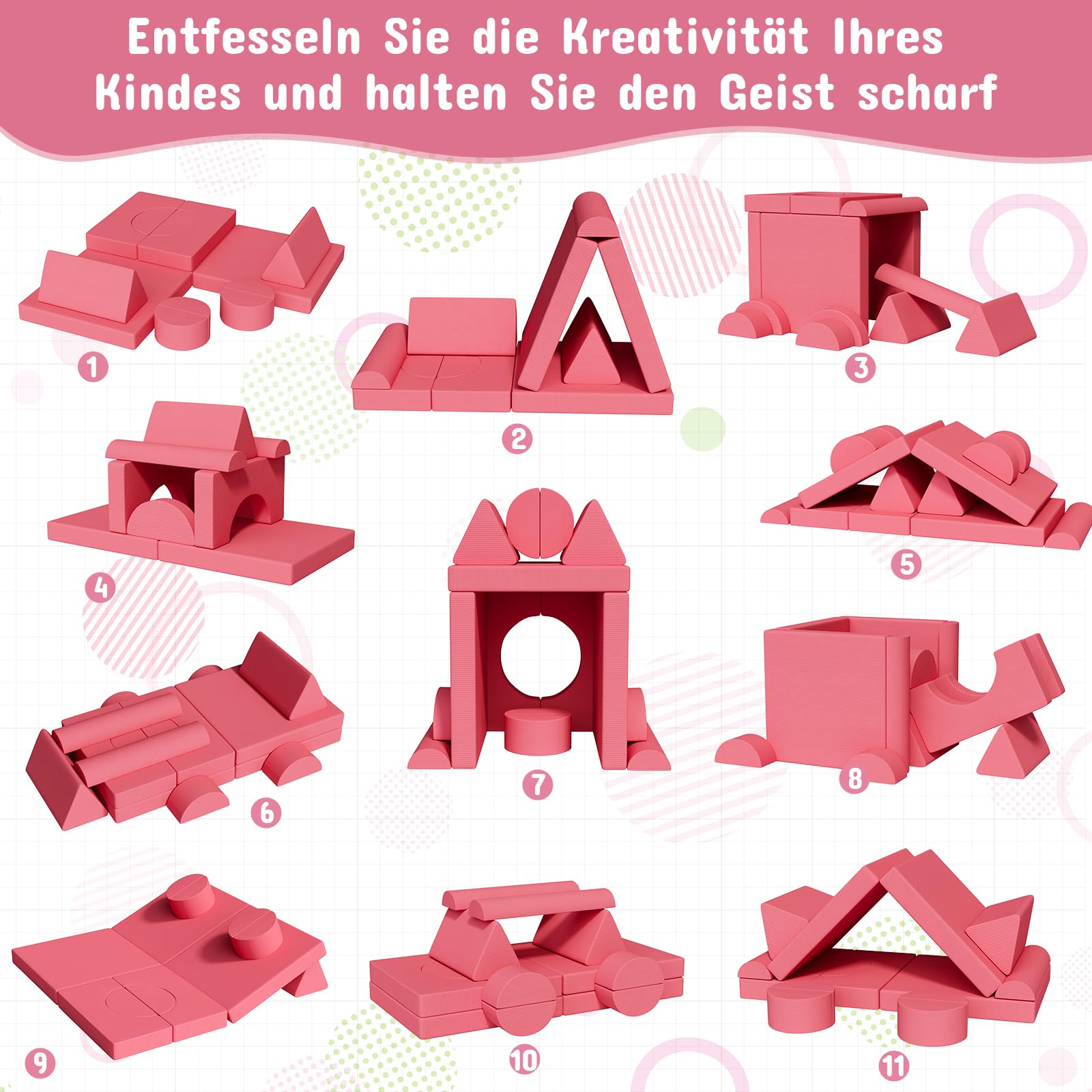 Clevich Divano Modulare Per Bambini, 15 Pezzi Divani Trasformabile, Divano da Gioco per Bambini, Mobili Creativi per Zona Notte e Sala Giochi, Velluto a Coste (Rosa)