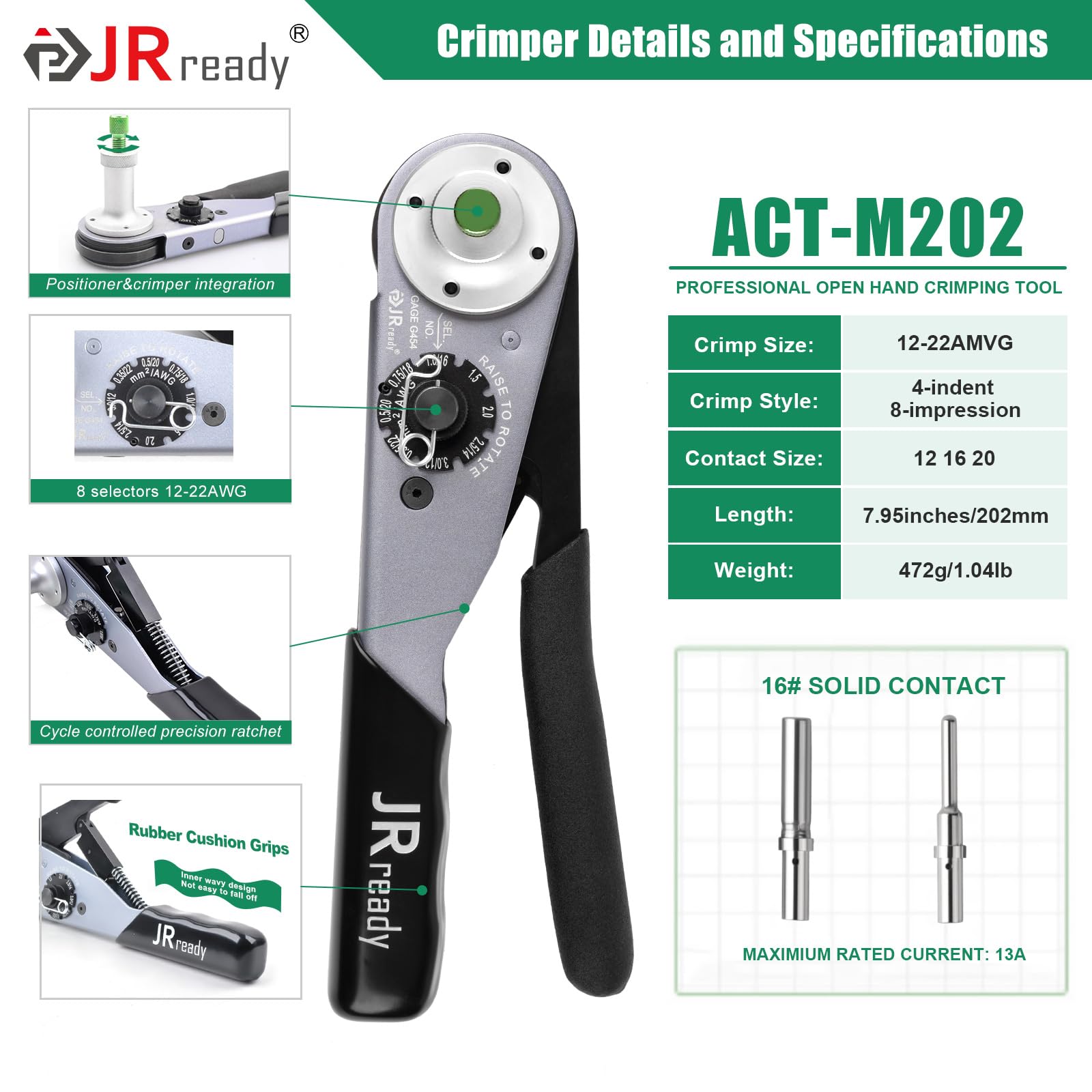 JRready DW5010 Deutsch Steckverbinder Kit mit Crimper, 2 3 4 6 8 12 Pin IP68 wasserdichte Steckverbinder mit Deutsch Crimpzange ACT-M202 für 12-22AWG, Größe 16 solide Kontakte, DT Steckverbinder