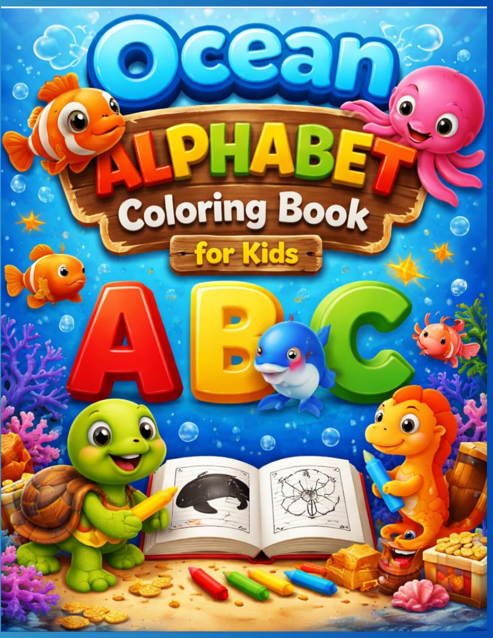 Ocean Alphabet Coloring Book for Kids: Learn ABC with Cute Ocean Animals (Ages 3–5) (Sea Life Learning Series)