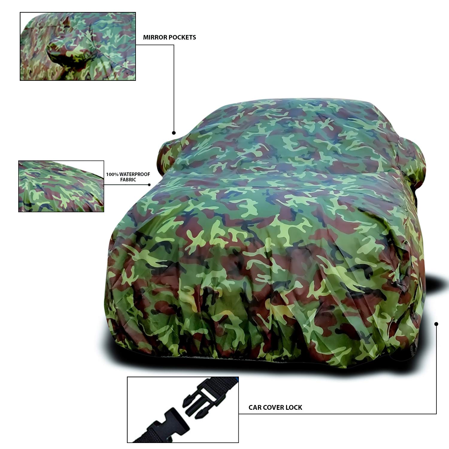 ANTHUB Car Body Cover with Mirror Pockets for Tata Nano UV Protection Water Resistant Dustproof (MJ-3415-Green Jungle )