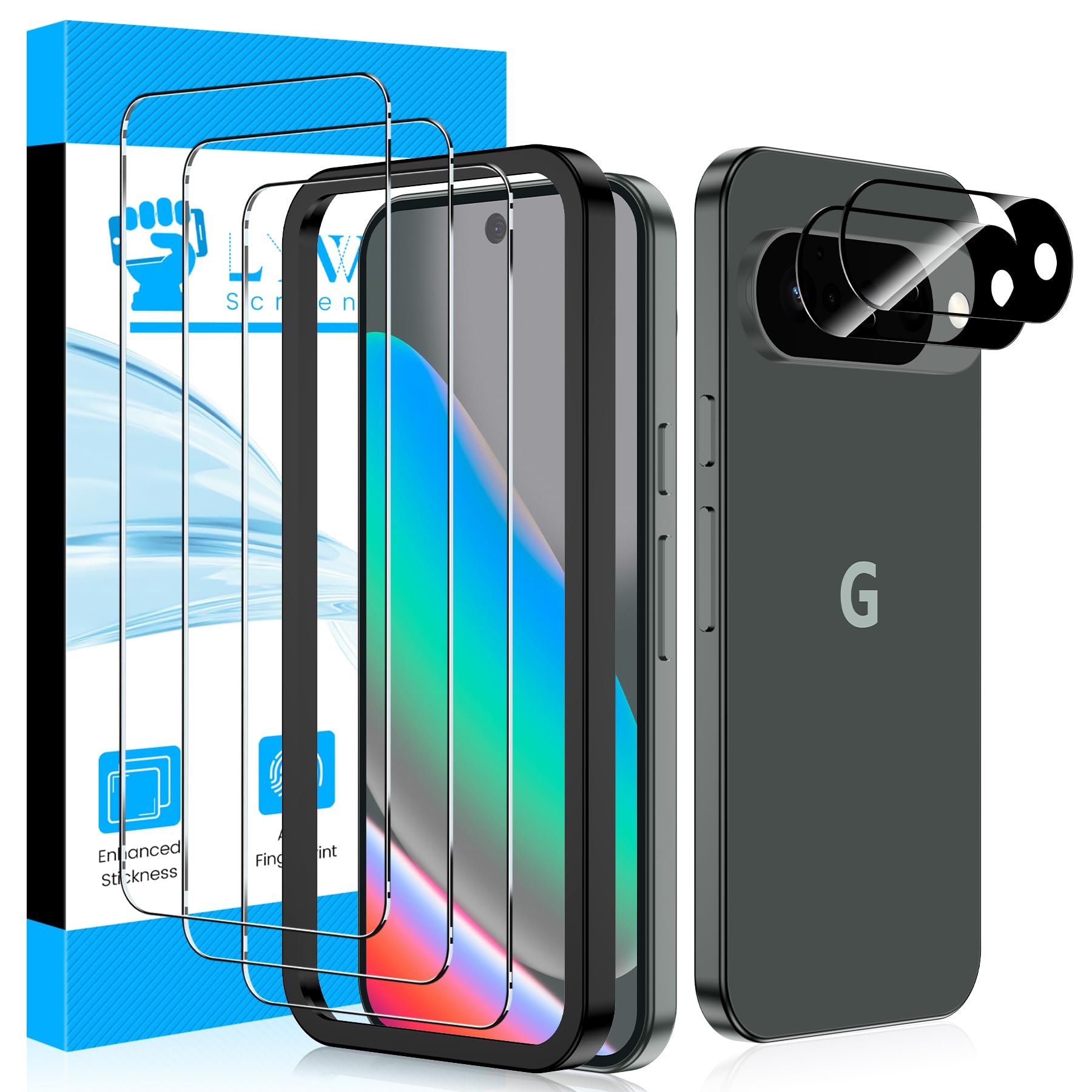 LYWHL Ochraniacz ekranu do Google Pixel 10, 3 szt. folii ze szkła hartowanego o twardości 9H + 2 szt. ochraniaczy obiektywu aparatu, obsługa odblokowywania odcisków palców, HD przezroczysta, odporna