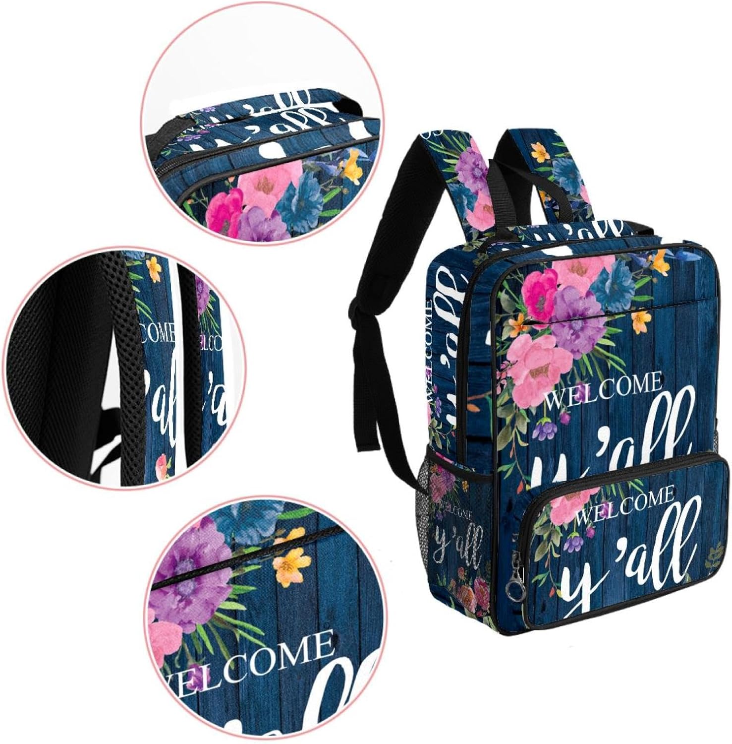 [suojapuku] 女性用の小さなバックパック、ミニ バックパック トラベル バッグ、ウェルカムフラワー、女の子のためのブックバ