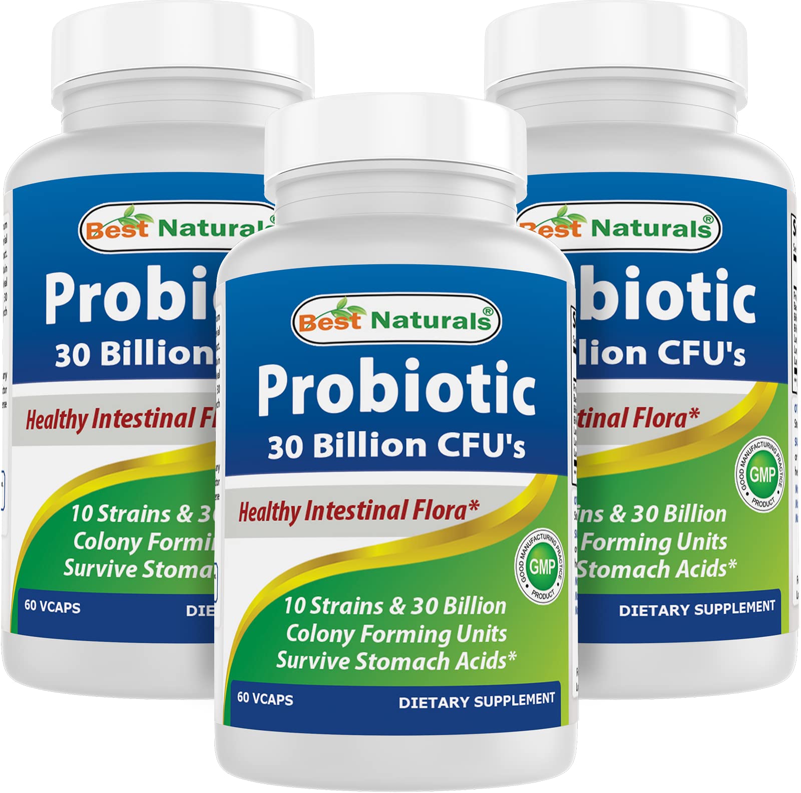 Best Naturals Probiotic - 10 ceppi da 30 miliardi di scaffali, 60 Vcaps (60 pezzi (confezione da 3)