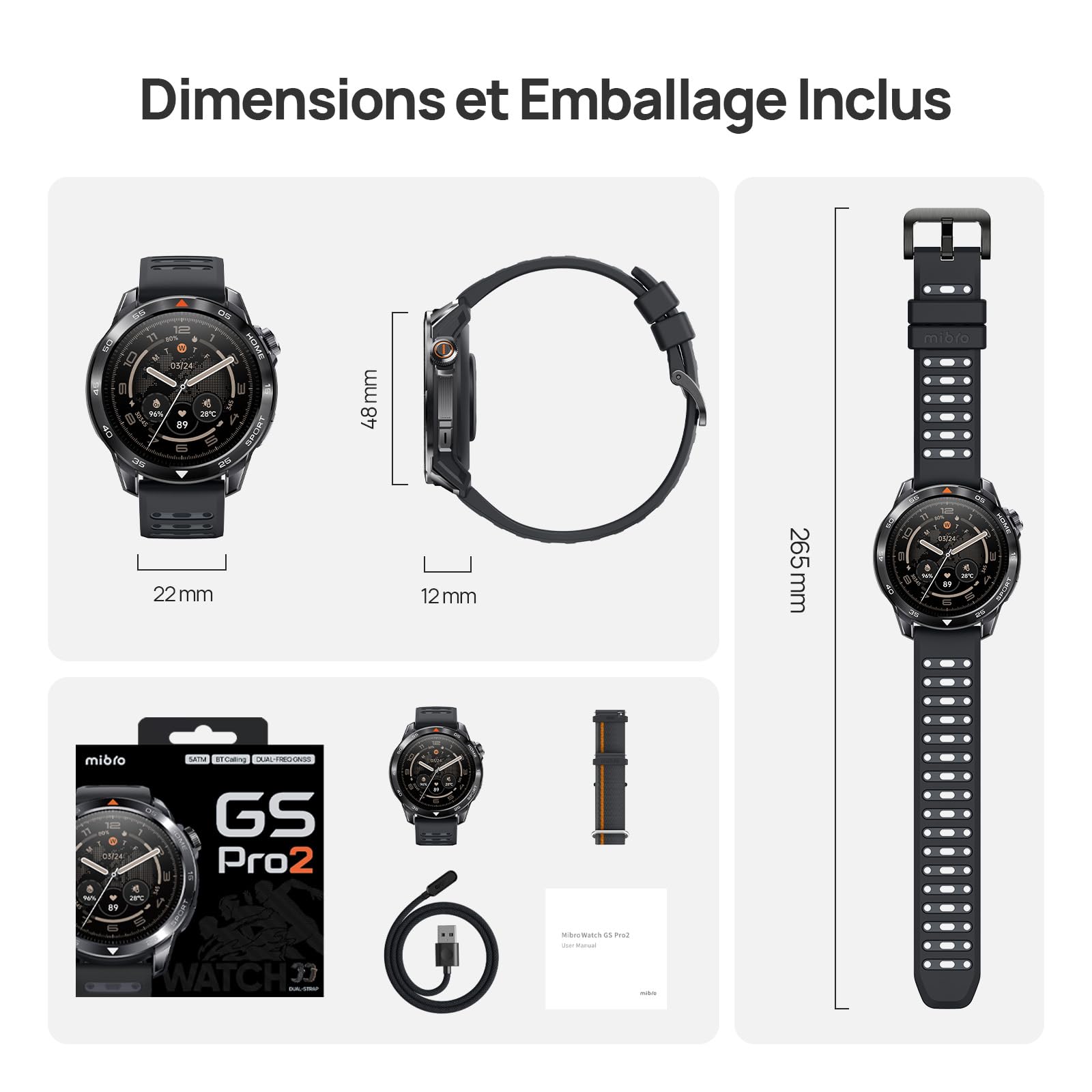 Mibro GS Pro2 Montre Connectée Homme, GPS, 20J, Spécialisé Padel&Running | 1,43"AMOLED, Étanche 5ATM, 150 Modes Sportifs, Appel Bluetooth, Suivi du Fréquence Cardiaque, Android & iPhone (Gris Foncé)