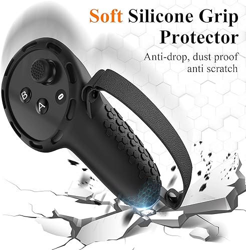 Miniatura 4 de Empuñaduras de control para Meta Quest 3, funda protectora de silicona con correas de mano para controlador y 2 fundas para palanca de mando para