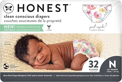 Pañales honestos, recién nacidos, menos de 10 libras, flor de rosa, 32 pañales, The Honest Company