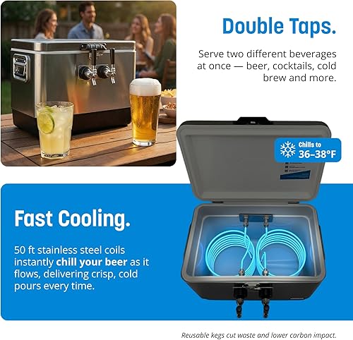 Vista 4 de Coldbreak 2-Tap Jockey Box, 54 Quart Cooler with 50' Stainless Steel Coils, Front Input for Clean Setup, Heavy Duty Beverage-Grade Construction