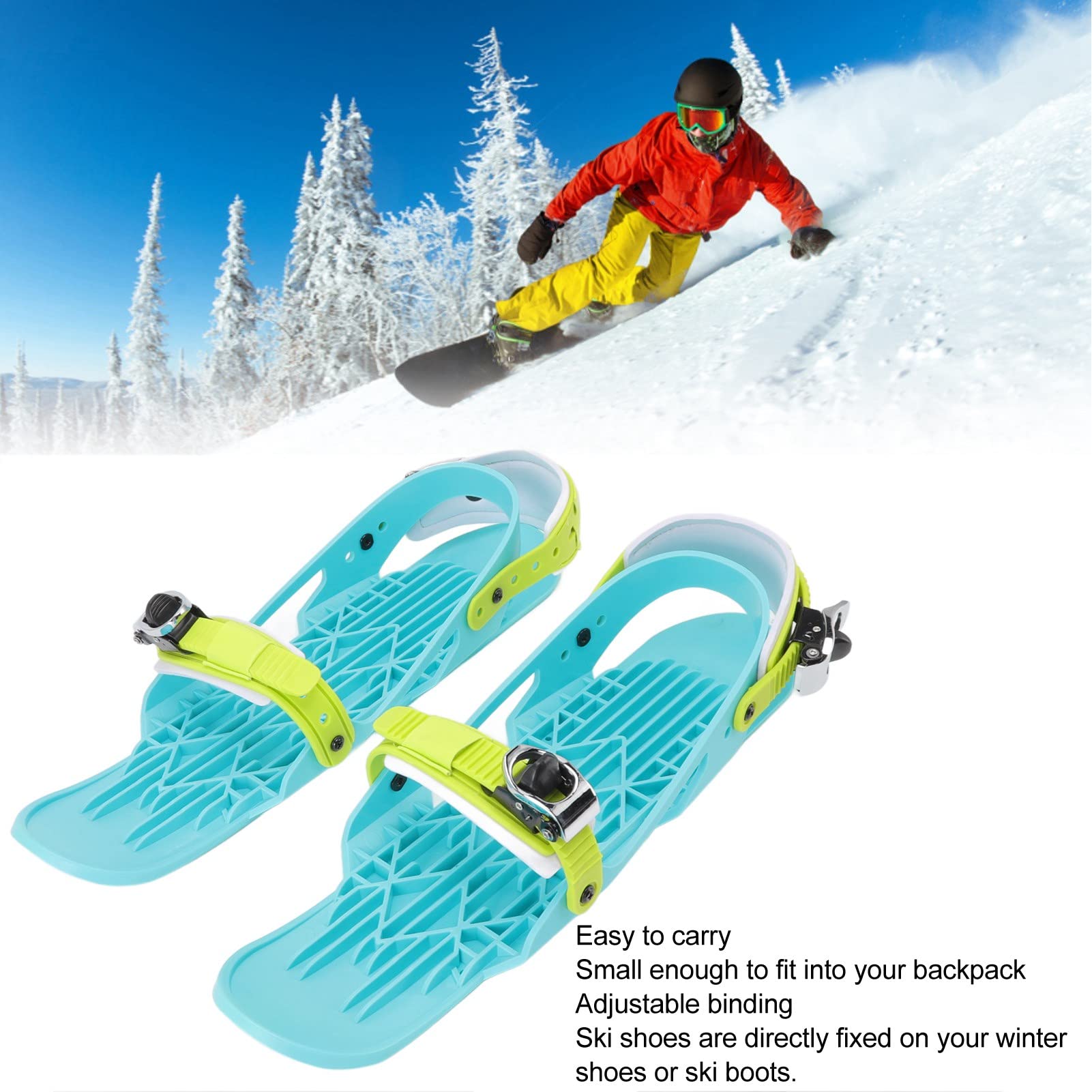 Mini Patins de Ski pour la Neige, Patins de Ski, Skis de Patinage à Fixer aux Bottes de Ski, pour Adultes, Chaussures de Ski réglables pour Le Ski en Plein air, Taille Unique,