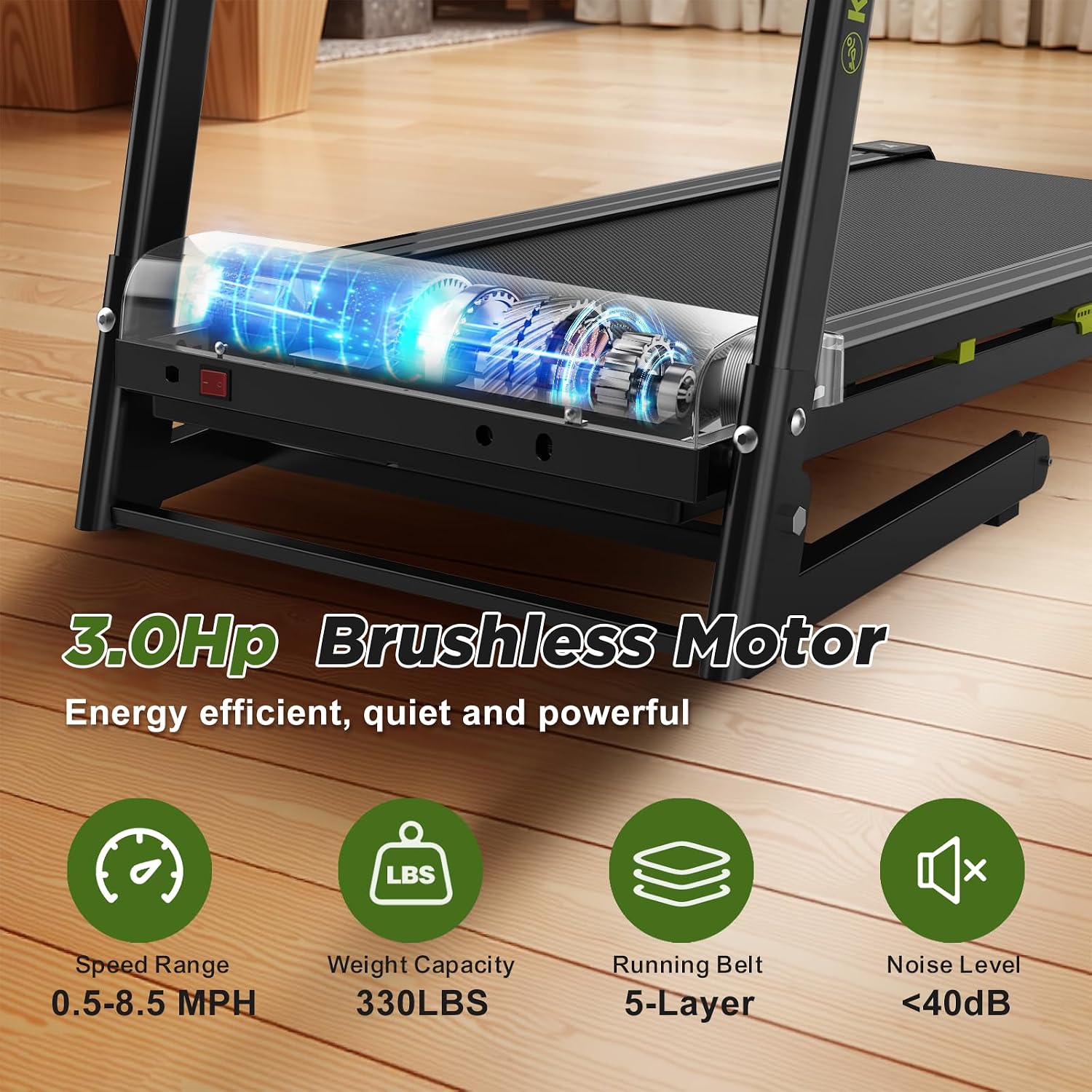 FYC Folding Treadmill for Home with Incline 330lb Weight Capacity 3.5HP Portable Electric Treadmill with Bluetooth, 12 Preset Programs Exercise Running Machine Easy Assembly