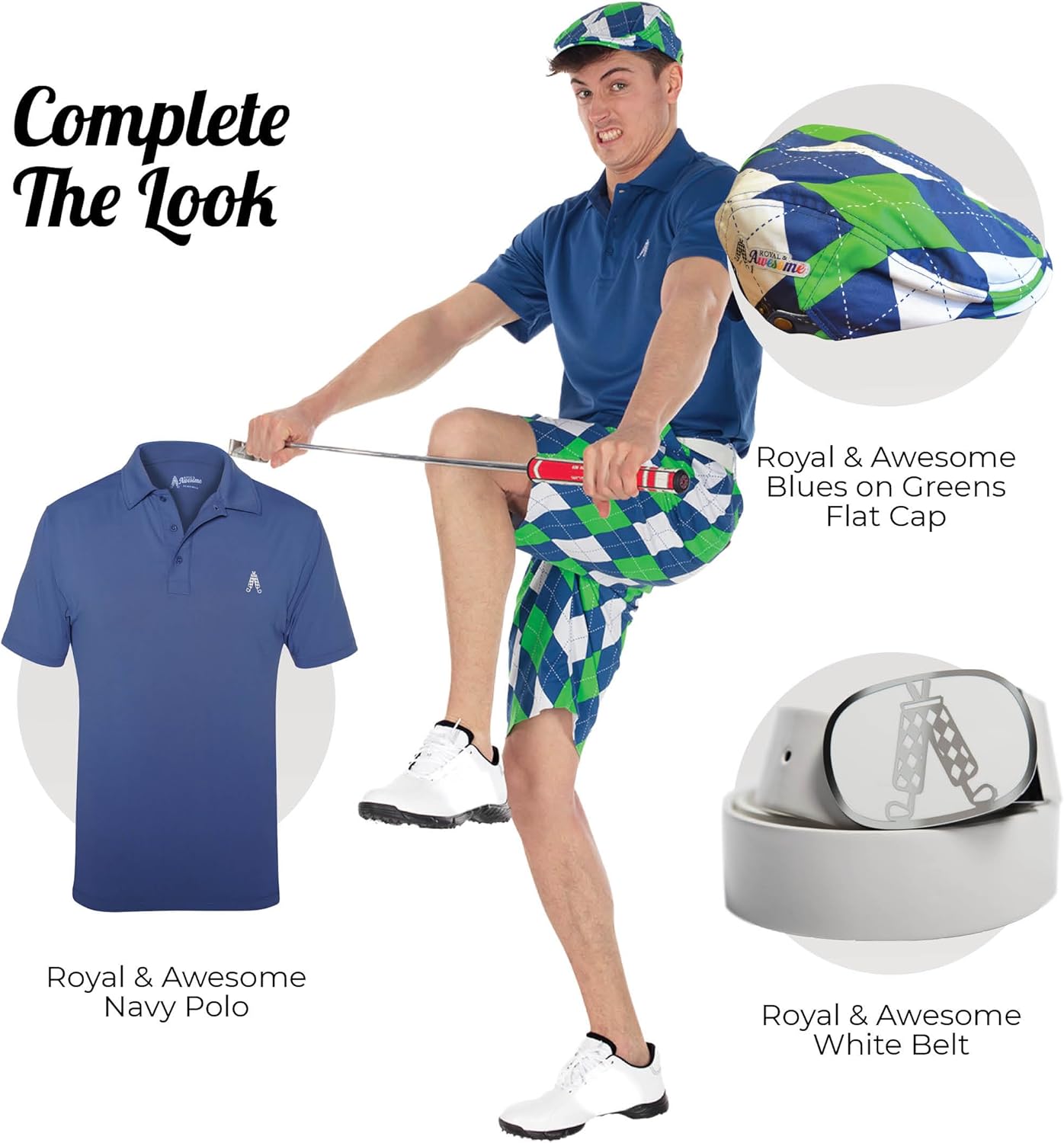 Royal & Awesome Mens Golf Shorts, Crazy Golf Shorts For Men, Plaid Shorts Men - Golf Tool Included