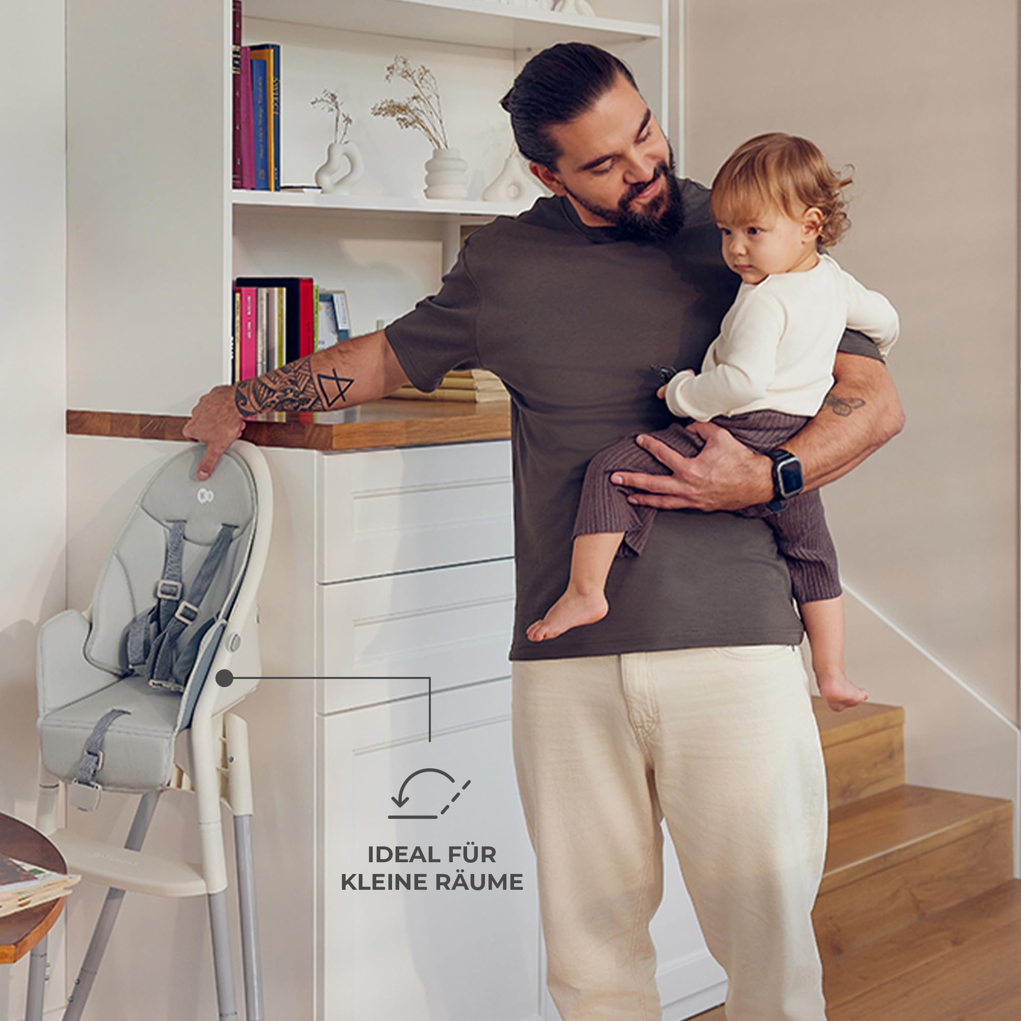 Kinderkraft DINNLY Hochstuhl, Kinderhochstuhl, Babystuhl, Kombihochstuhl, ab 6 Monate bis 5 Jahre, Hellgrau