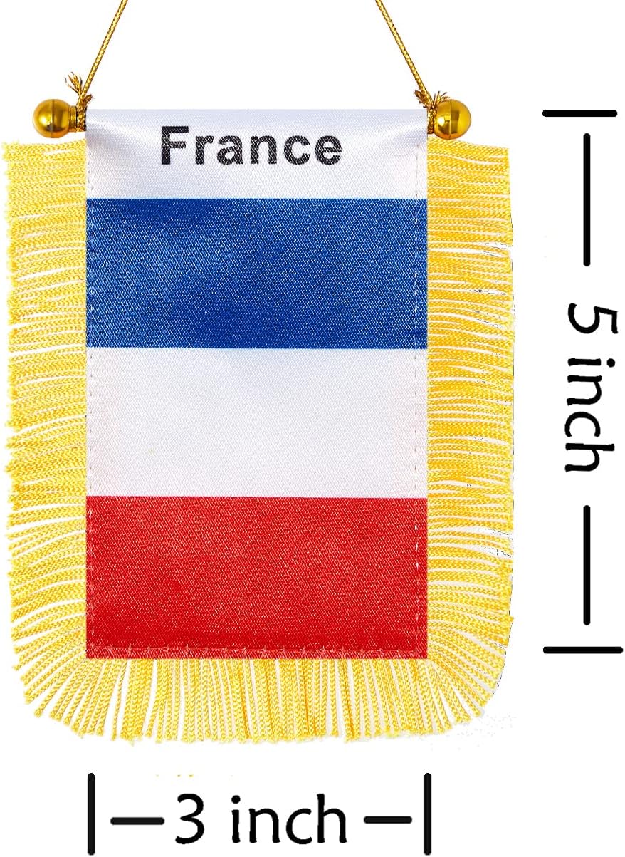 CANTENDO 2 Pack France Window Hanging Flag,Mini French Car Flag with Pole Tassel Suction Cup Rearview Mirror Decoration(3x5 Inch) image 2