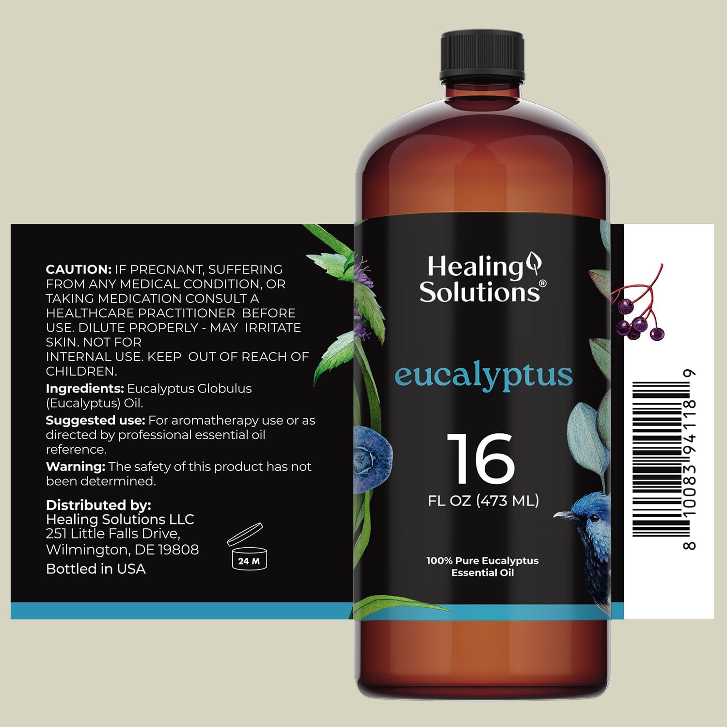 Healing Solutions Eucalyptus Essential Oil Bulk, 16oz - 100% Pure Bulk Eucalyptus Essential Oil Large Bottle for Diffusers, Home Care, Candles, Aromatherapy