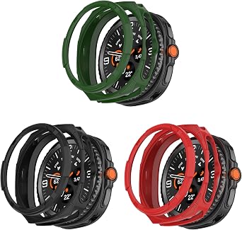 2 Pack for Samsung Galaxy Watch 8 Classic 46mm Screen Protector Case Accessories, Armour Rugged Bumper Cover for Galaxy Watch 8 Classic, Hard Bumper Case for Men Women Green+Black+red